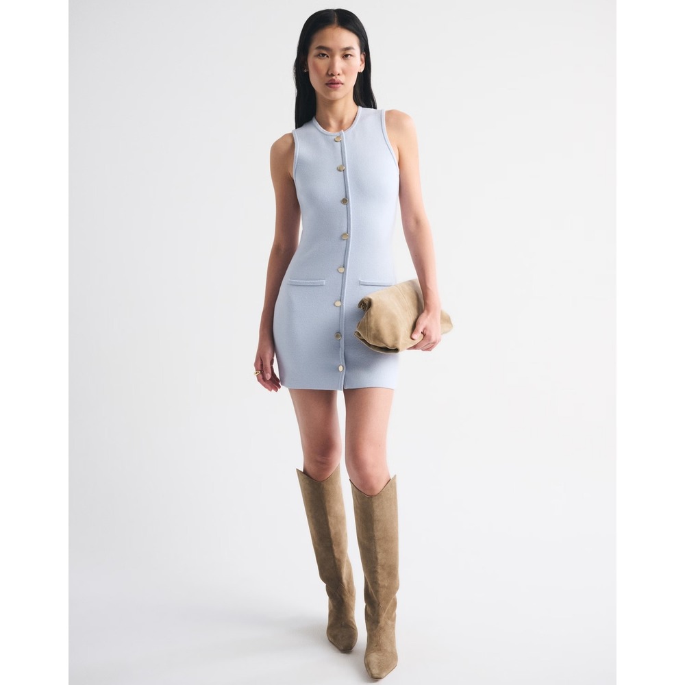 Abercrombie & Fitch Sweater Dress Women Small Blue Button Front Mini Preppy